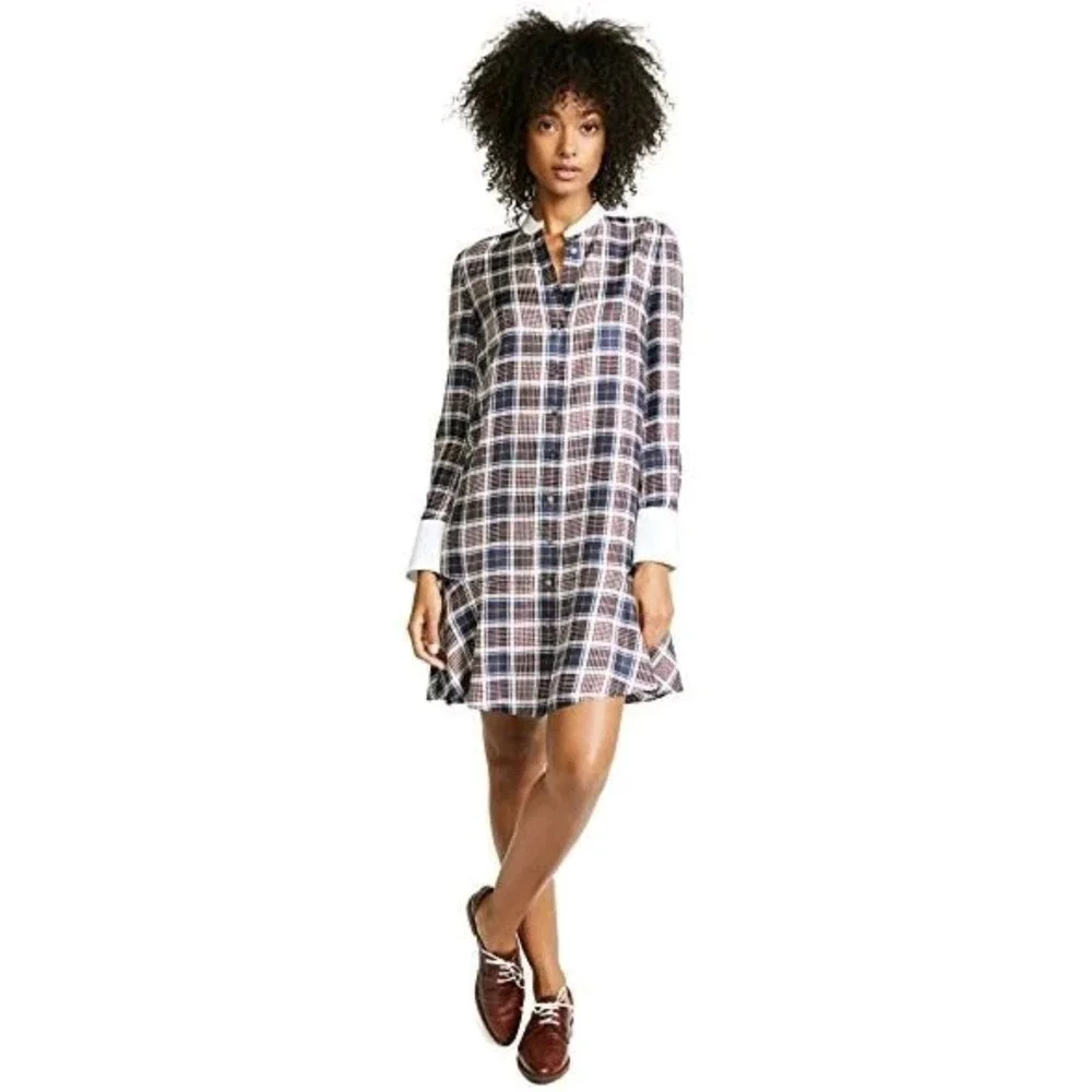 Tory Burch‎ Cora Milano Tartan Plaid Silk Shirt Dress Sz 12 NWT $448